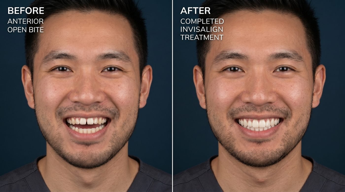 Before and after Invisalign treatment for Hispanic female patient at ID Wellness Dental Ironbound Newark